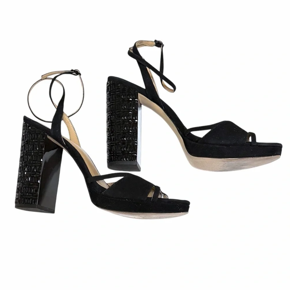 Michael Michael Kors embelished block heel Sandals, black suede leather, sz 8.5